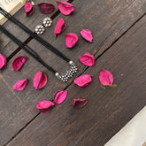 Vriksham Elegant 3 Floral Silver Oxidized Pendant With Black Beaded Magalsutra-S1002